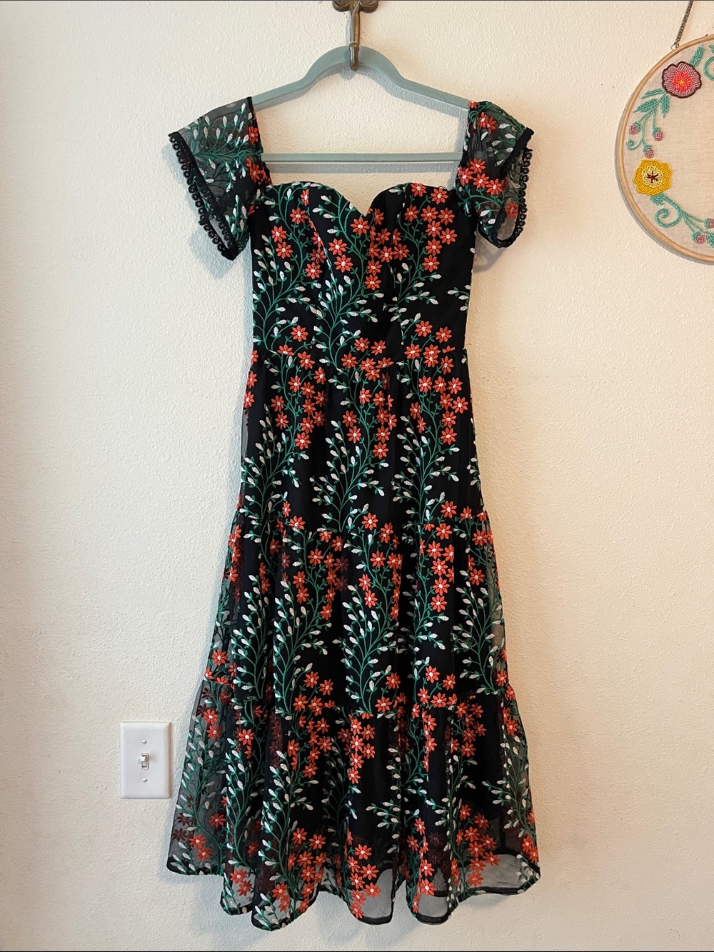 River Embroidered Off the Shoulder Midi Dress - Picture 2 of 11